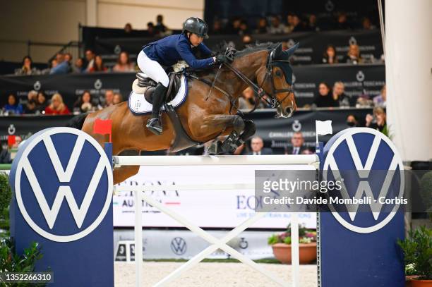 Noora Forsten of Finland riding Con Caya during Longines FEI Jumping World Cup Verona Presented by Volkswagen on November 7, 2021 in Verona, Italy.