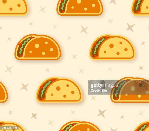nahtloser taco-hintergrund - tortilla flatbread stock-grafiken, -clipart, -cartoons und -symbole