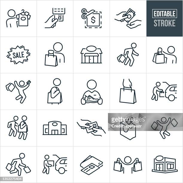 thin line icons für deneinzelhandel - bearbeitbare kontur - verkaufen stock-grafiken, -clipart, -cartoons und -symbole