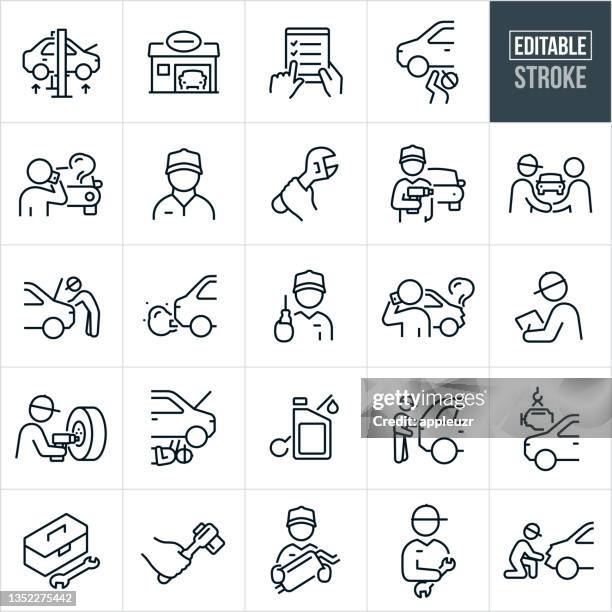 auto repair thin line icons - editable stroke - exhaust pipe stock illustrations