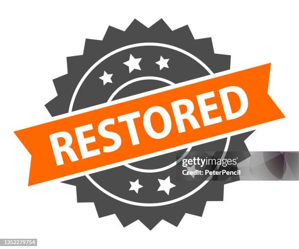 restored - stamp, imprint, seal template. grunge effect. vector stock illustration - printing services stock illustrations