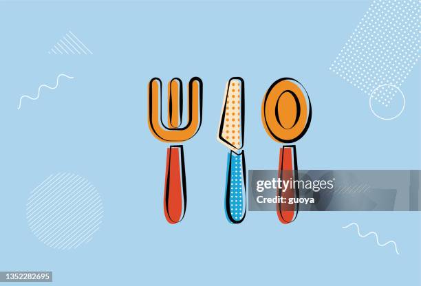 kitchen utensil icon illustration. - ipad on table stock illustrations