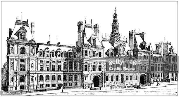 antique illustration: hotel de ville, paris - hotel de ville paris stock illustrations