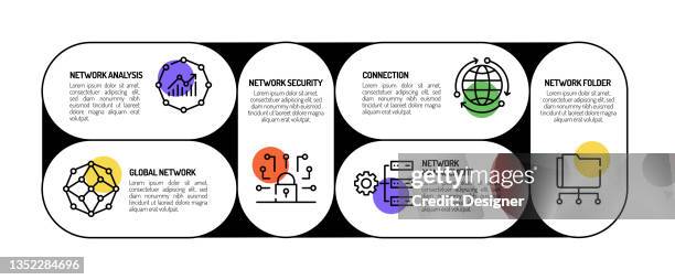 network technology related process infographic template. process timeline chart. workflow layout with linear icons - code switching stock illustrations