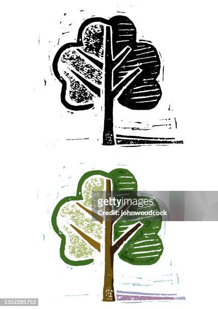 bildbanksillustrationer, clip art samt tecknat material och ikoner med linocut tree illustration - linocut
