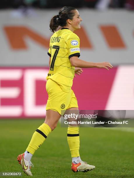 Jessie Fleming of Chelsea celebrates after scoring her team's sixth goal during the UEFA Women's Champions League group A match between Servette FCCF...
