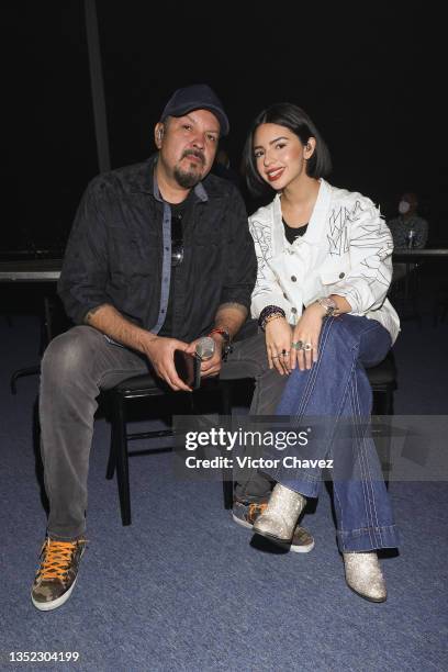 Pepe Aguilar and Ángela Aguilar attend EstrellaTV's Premios de la Radio rehearsals – day 2 at Expo Santa Fe México on November 09, 2021 in Mexico...