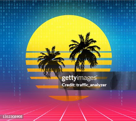 Synthwave retro background - palm trees Synthwave retro background - palm trees