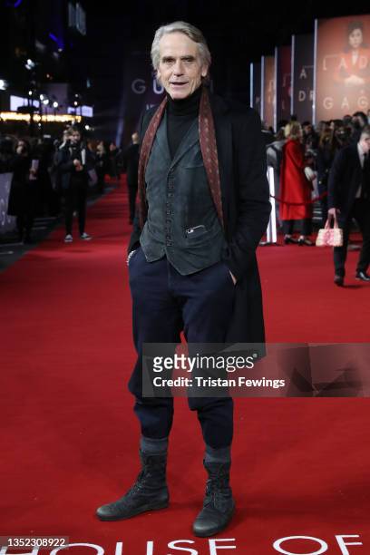 Jeremy Irons attends the UK Premiere Of "House of Gucci" at Odeon Luxe Leicester Square on November 09, 2021 in London, England.