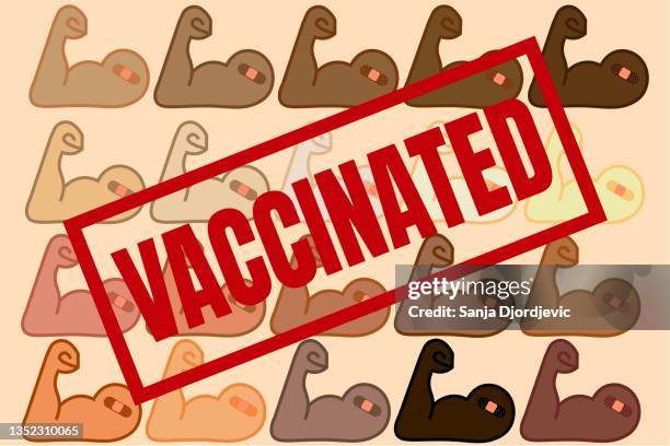 vaccinated - flexing arm stock illustrations