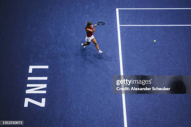 Simona Halep of Romania in action during the WTA Upper Austria Ladies Linz Round of 16 on November 09, 2021 in Linz, Austria.