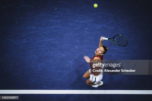 Simona Halep of Romania in action during the WTA Upper Austria Ladies Linz Round of 16 on November 09, 2021 in Linz, Austria.