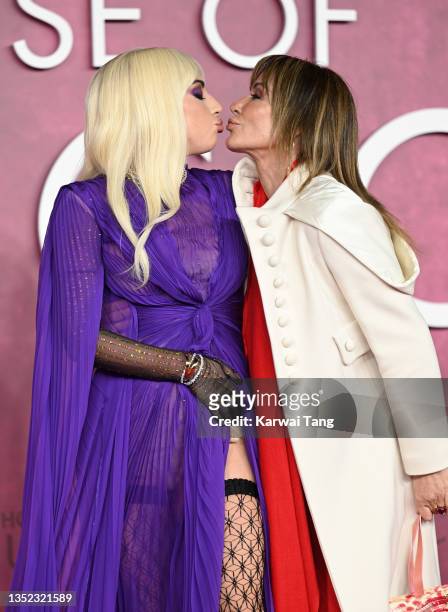 Lady Gaga and Giannina Facio attend the UK Premiere Of "House of Gucci" at Odeon Luxe Leicester Square on November 09, 2021 in London, England.