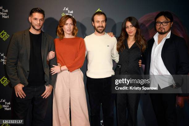 Melan Omerta, Erika Sainte, Antoine Gouy, Hiba Abouk and Christophe Tek attend the "J'Ai Tue Mon Mari" premiere at Cercle D'Aumale on November 09,...