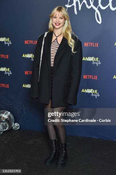 Singer Angèle Van Laeken aka Angèle attends the "Angèle" premiere at Le Grand Rex on November 09, 2021 in Paris, France.