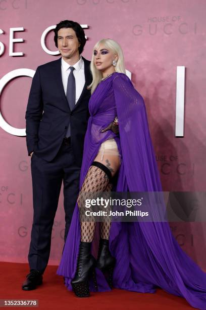 Adam Driver and Lady Gaga attends the UK Premiere Of "House of Gucci" at Odeon Luxe Leicester Square on November 09, 2021 in London, England.