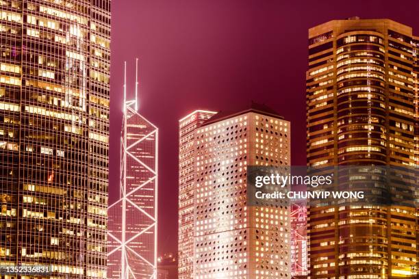 downtown hong kong at night - neon gold stock pictures, royalty-free photos & images