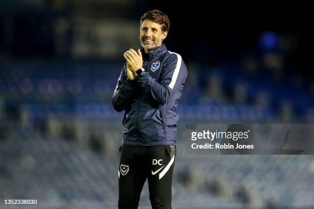 Head Coach Danny Cowley of Portsmouth FC after his sides 3-0 win during the Papa John's Trophy match between Portsmouth and Crystal Palace U21 at...