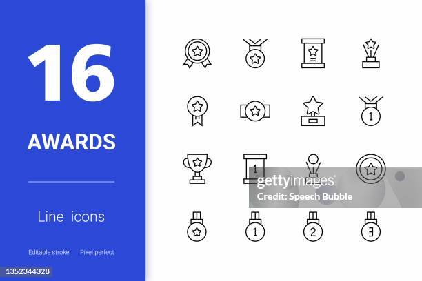 ilustraciones, imágenes clip art, dibujos animados e iconos de stock de premios iconos de línea de trazo editable - medalla de plata