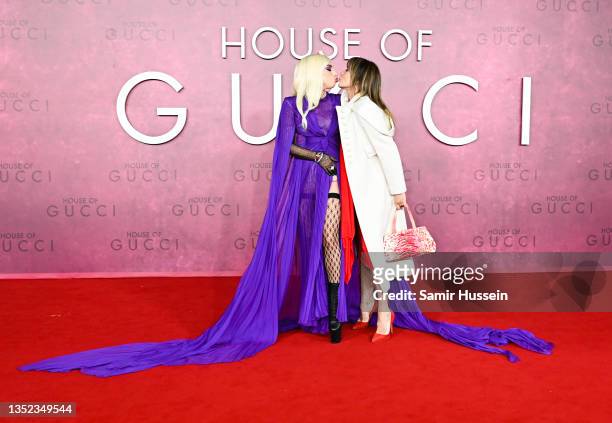 Lady Gaga and Giannina Facio attend the UK Premiere Of "House of Gucci" at Odeon Luxe Leicester Square on November 09, 2021 in London, England.