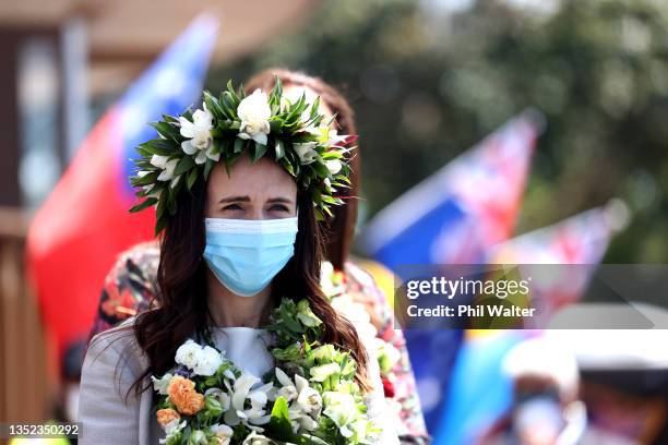 New Zealand Prime Minister Jacinda Ardern visits the Pacific youth lead vaccination event at the Fale o Samoa in Mangere on November 10, 2021 in...