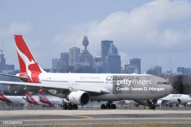 Qantas aircraft at Sydney Airport on November 09, 2021 in Sydney, Australia.