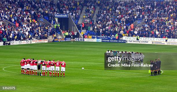 The Bolton and Charlton players observe a minutes silence in honour of Holly Wells and Jessica Chapman during the FA Barclaycard Premiership match...