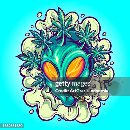 Alien Head Weed Plants Hair Smoke Vector Illustrations High-Res Vector ...