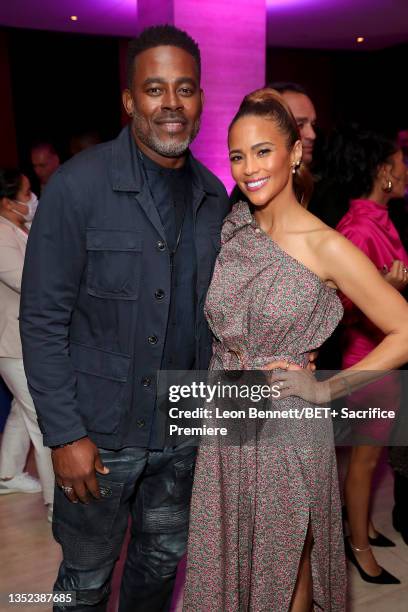 Lamman Rucker and Paula Patton attend the premiere for the new BET+ original series 'Sacrifice' at The West Hollywood EDITION on November 09, 2021 in...