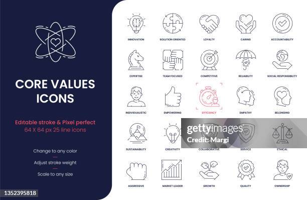 stockillustraties, clipart, cartoons en iconen met core values line icons - customer relationship management