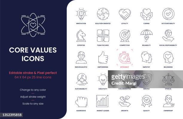 core values line icons - customer relationship icon stock illustrations