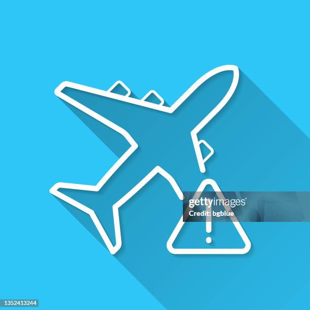 flight restriction. icon on blue background - flat design with long shadow - exclamation mark 3d stock illustrations