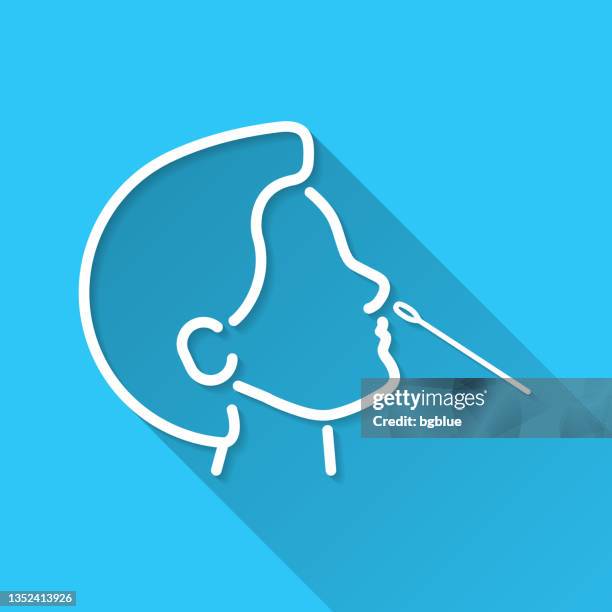 nasal swab test. icon on blue background - flat design with long shadow - flu test kit stock illustrations