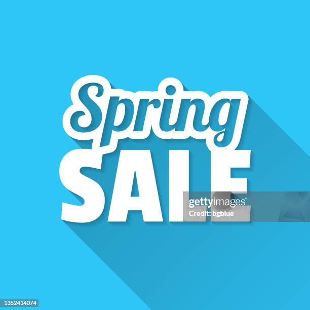 spring sale. icon on blue background - flat design with long shadow - april 2021 stock illustrations