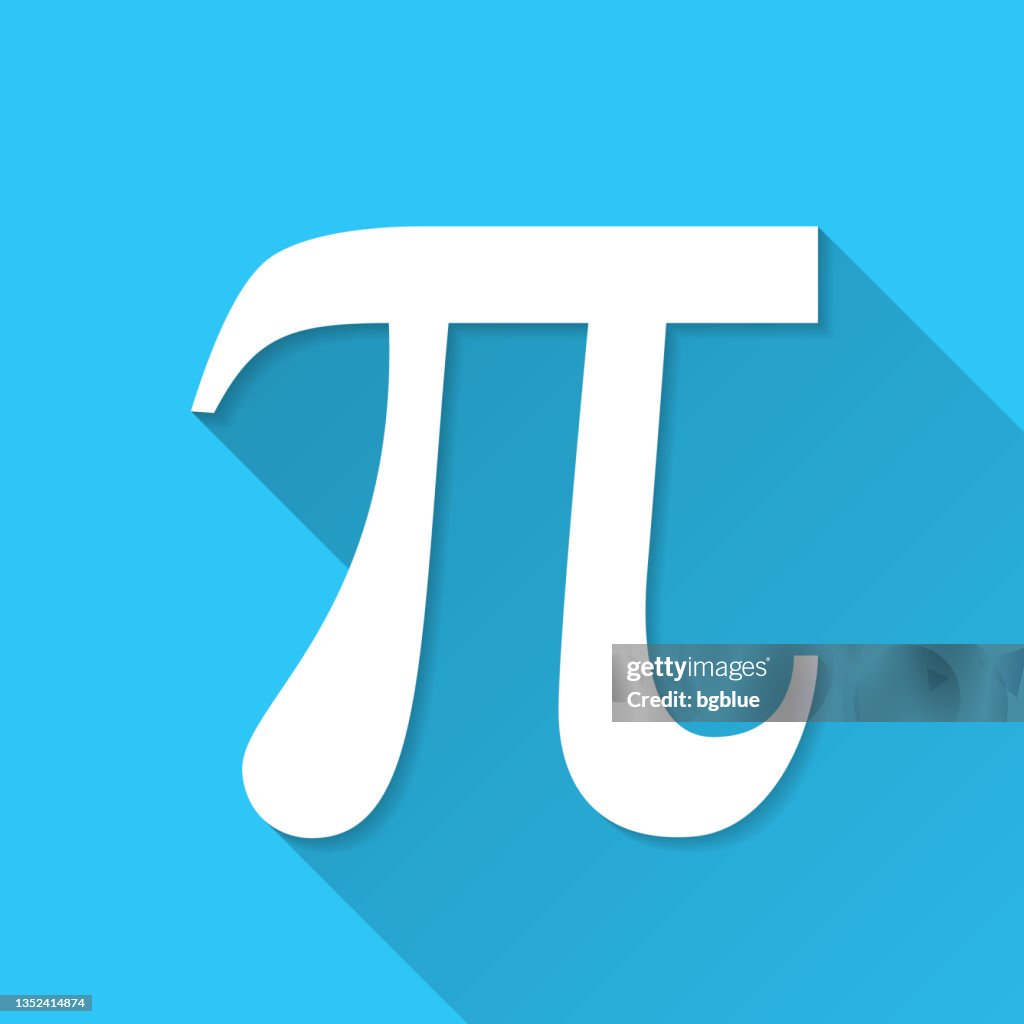 Pi. Icon on blue background - Flat Design with Long Shadow