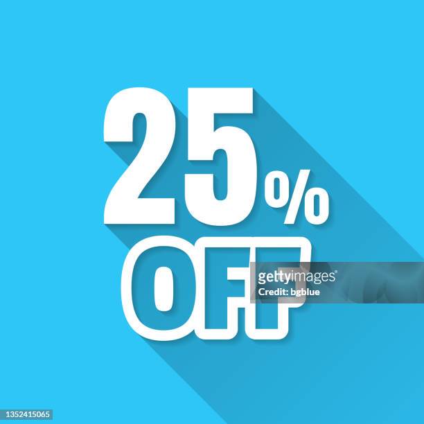 stockillustraties, clipart, cartoons en iconen met 25 percent off (25% off). icon on blue background - flat design with long shadow - long term investment