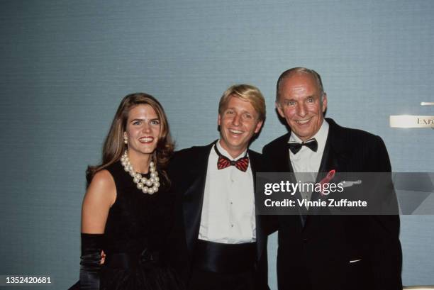 American television producer and screenwriter William J Bell with two people attending the 19th Daytime Emmy Awards, held at the Sheraton Hotel in...