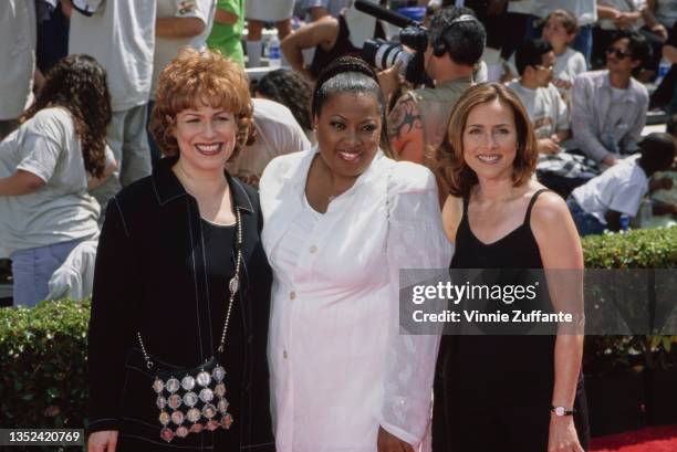 American actress and comedian Joy Behar, American television personality Star Jones, and American television personality Meredith Vieira attend the...