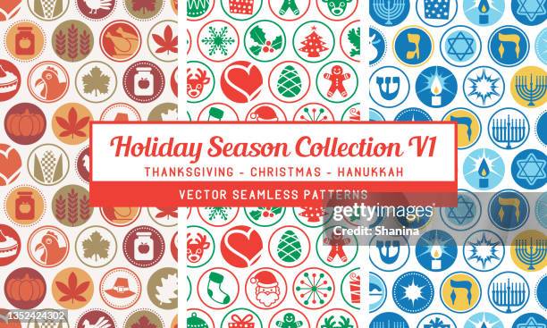 holiday season seamless pattern collection - v1 - christmas hanukkah stock illustrations