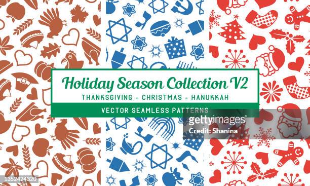 illustrations, cliparts, dessins animés et icônes de collection de motifs sans couture de la saison des fêtes - v2 - hanukkah animal