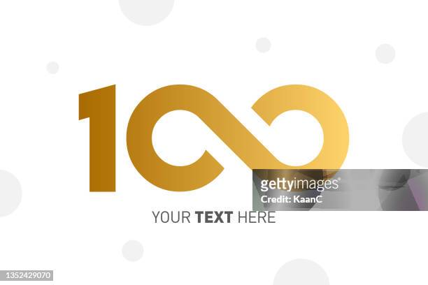number 100 lettering with an infinity symbol. 100 years anniversary vector illustration. creative design. business success. vector illustration - number 100 stock illustrations