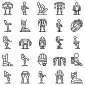 Exoskeleton icons set outline vector. Artificial cyber body
