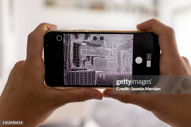 augmented reality home interior - augmented reality phone stock pictures, royalty-free photos & images