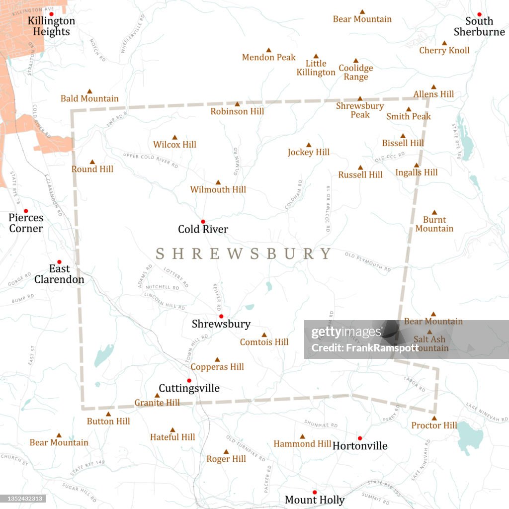 VT Rutland Shrewsbury Vector Road Map