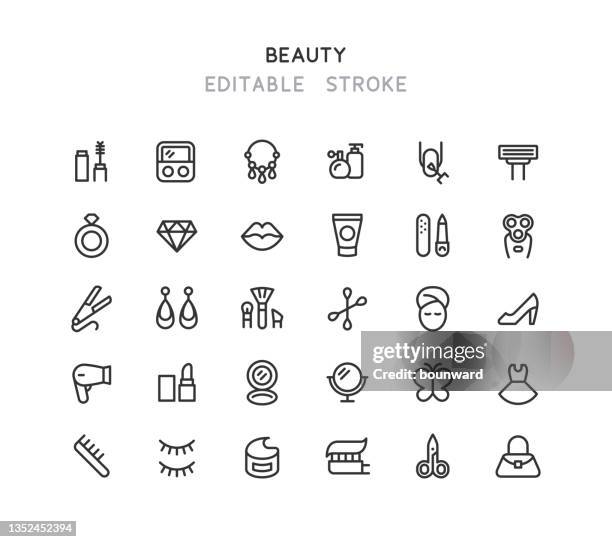 beauty line icons editable stroke - fingernail stock illustrations