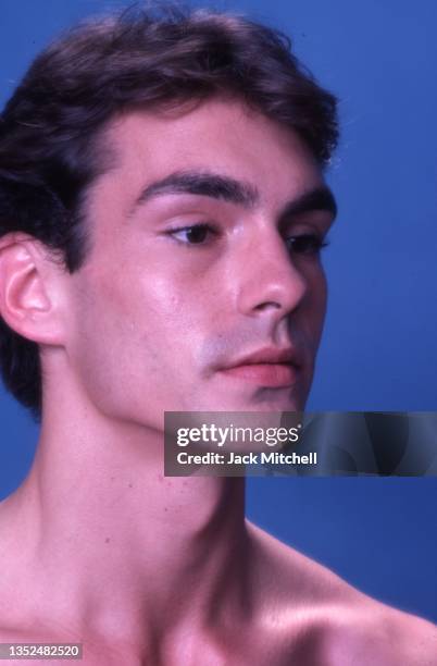 Shirtless portrait of San Francisco Ballet dancer Jim Sohn, New York, New York, July 1978.