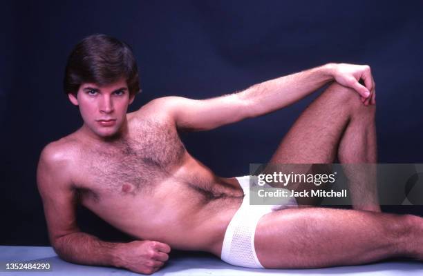 Shirtless portrait of actor and model Jeff Roland, New York, New York, November 1978.