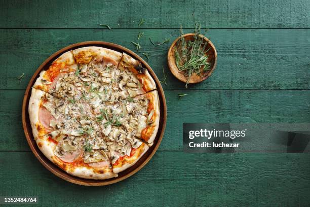 mushroom-prosciutto pizza - prosciutto stock pictures, royalty-free photos & images