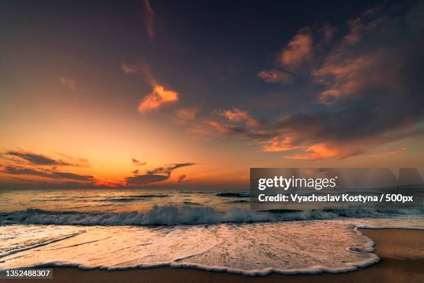 scenic view of sea against sky during sunset - hammamet beach stock pictures, royalty-free photos & images