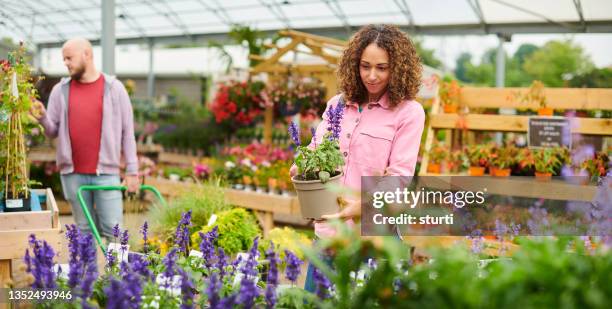 garden center shoppers - tuincentrum stockfoto's en -beelden